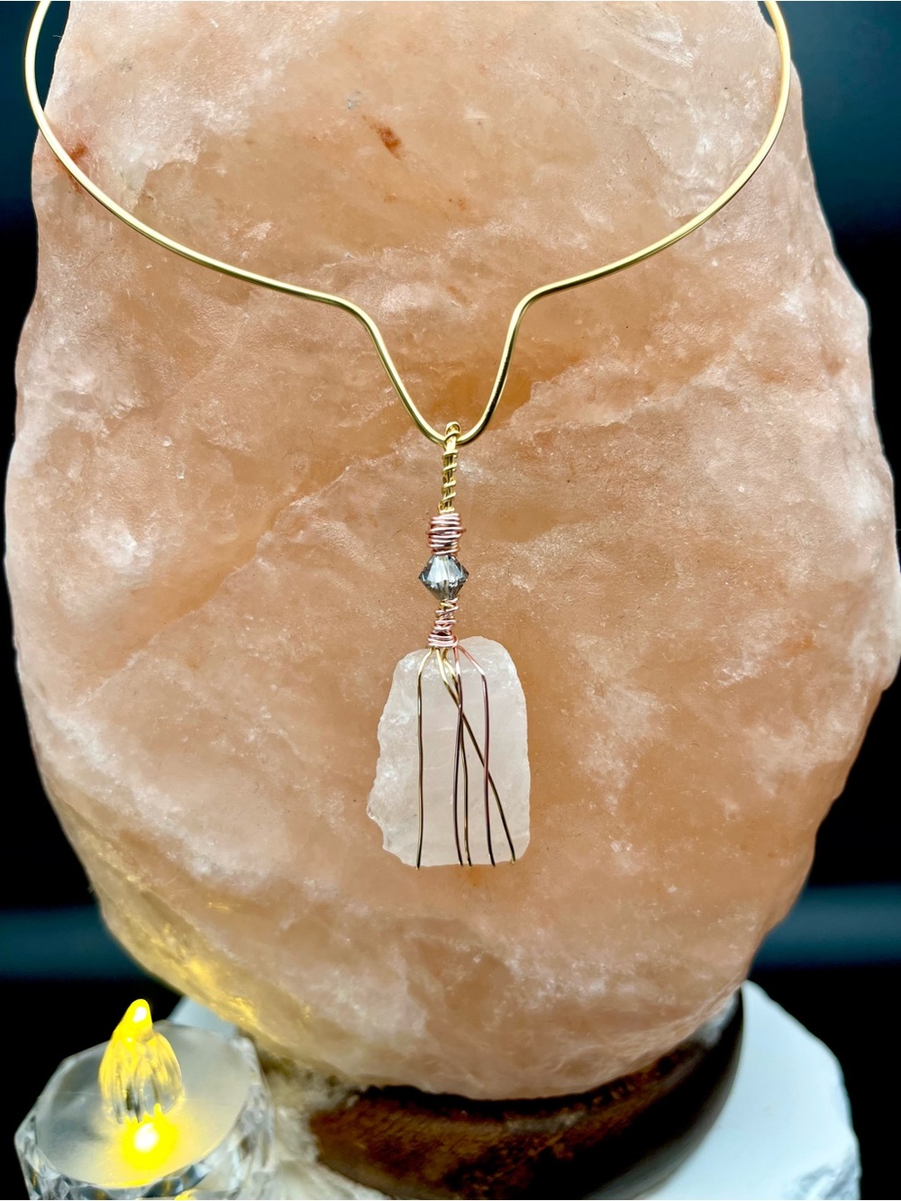Gold Wire-Wrapped CrystalQuartz Pendant Necklace -